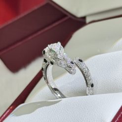 S925 silver leopard print full diamond enamel open ring, adjustable size, high carbon diamond and sparkling diamond