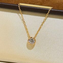 S925 Sterling Silver Small One Carat Round Diamond Necklace - A bit of casual elegance with a unique bubble design.
