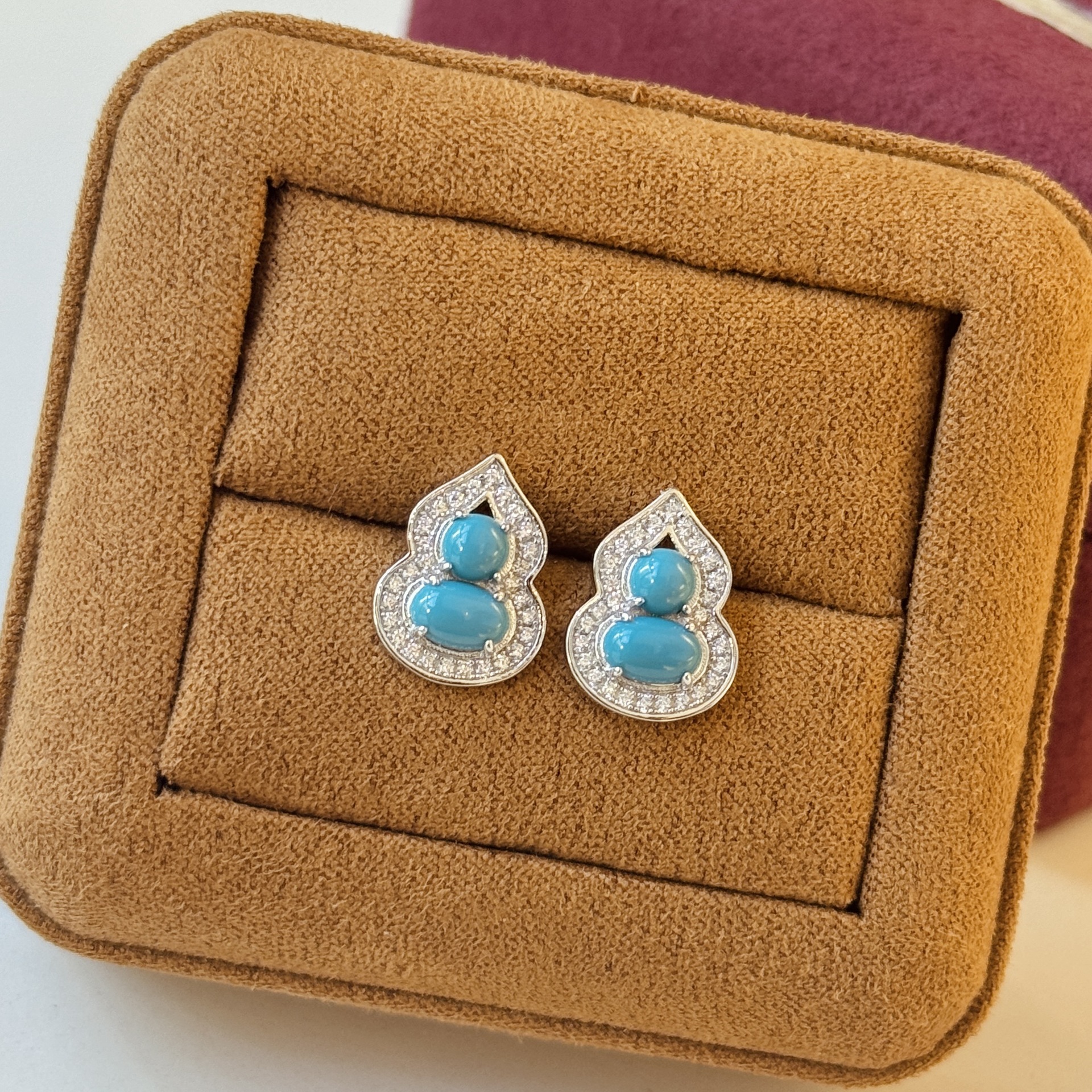 S925 Sterling Silver Turquoise Gourd Earring Necklace Ring Three-Piece Set with High-End Bezel Setting S925 Sterling Silver Turquoise Gourd Earring Necklace Ring Three-Piece Set with High-End Bezel Setting