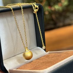 S925 silver vintage style gold ball necklace with round ball pendant, clavicle chain, elegant, gentle and delicate