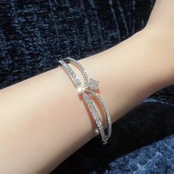 Sterling Silver S925 Crown Collection with High-end Flower Design, Square Diamonds, Luxurious and Elegant Sterling Silver Bracelet
