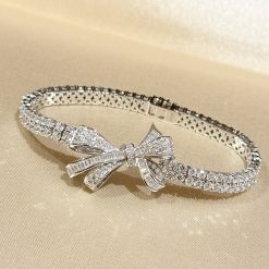 S925 silver, solid diamond, double row three-dimensional bow bracelet, high-end feel, luxurious and sweet with solid diamond border.