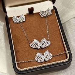 Phantom Butterfly necklace, bracelet and earrings set in S925 Sterling silver with high quality rhinestones and exquisite oval diamonds