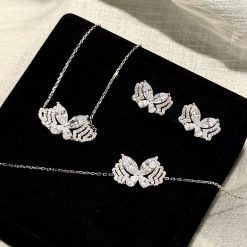Phantom Butterfly necklace, bracelet and earrings set in S925 Sterling silver with high quality rhinestones and exquisite oval diamonds