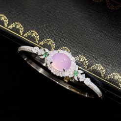 New Chinese Style High-Grade Natural Purple Agate Cabochon Bracelet in Sterling Silver S925 for Women, Double Green and Purple Inlay