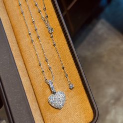 S925 Sterling Silver Heart Shaped Diamond Necklace and Earrings, Starry Sky Beads, Sweet Double-sided Solid Diamond, Exquisite Craftsmanship
