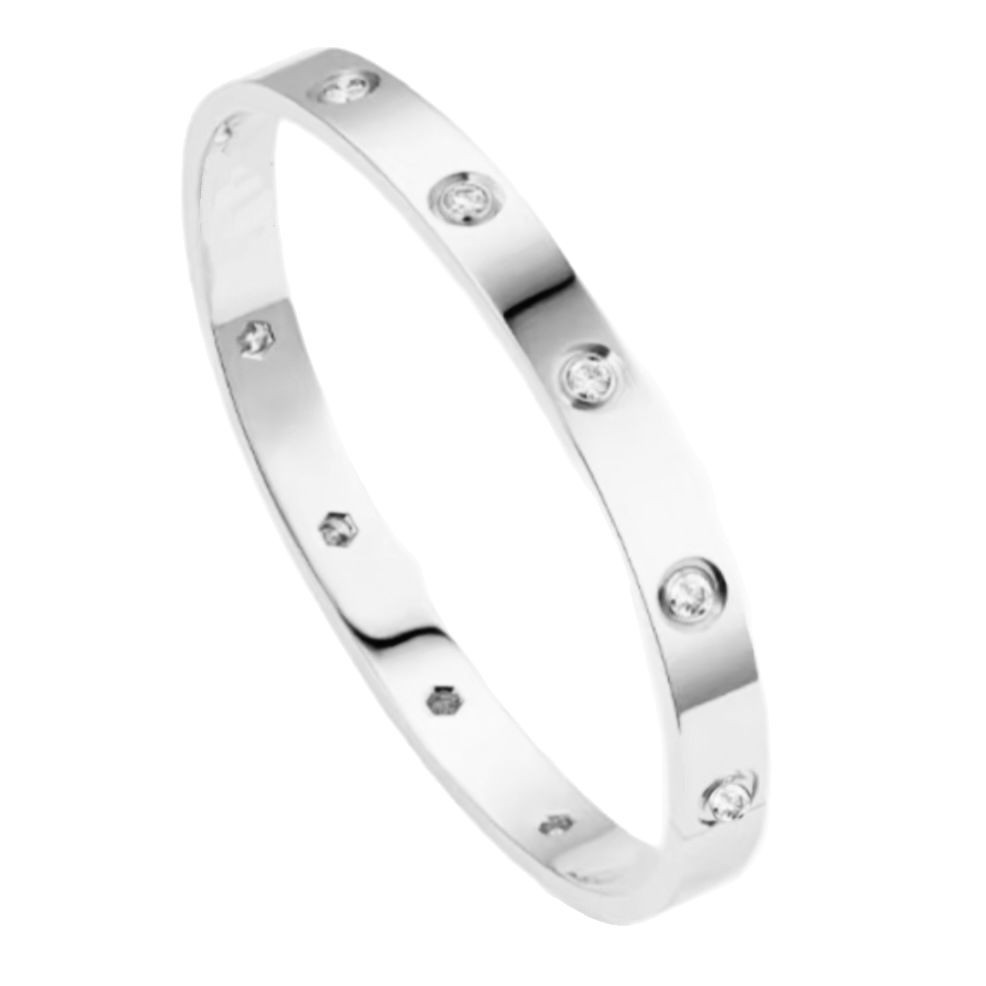 S925 Sterling Silver Wide Bangle with Ten Diamonds, Exquisite Luxury, Classic Design, No Markings, No Screw Marks S925 Sterling Silver Wide Bangle with Ten Diamonds, Exquisite Luxury, Classic Design, No Markings, No Screw Marks