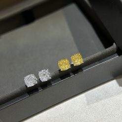 S925 pure silver four prong square diamond earrings Yellow and white diamonds, everyday versatile style, casual chic and artificial diamonds.
