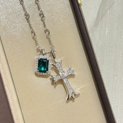 S925 Silver Cross Necklace: Luxury Gemstones Closed Back, Superior Craftsmanship