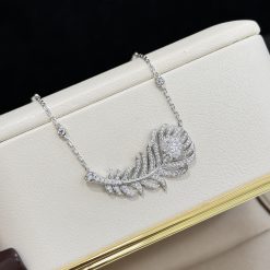 S925 silver feather necklace, studded with diamonds, exudes luxury, sophistication and unique design.