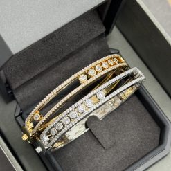 S925 Sterling Silver Thick Slide Bracelet with Seven Diamonds, Slide Design, High-end Feel, Move Series, Meijia Slide Bracelet