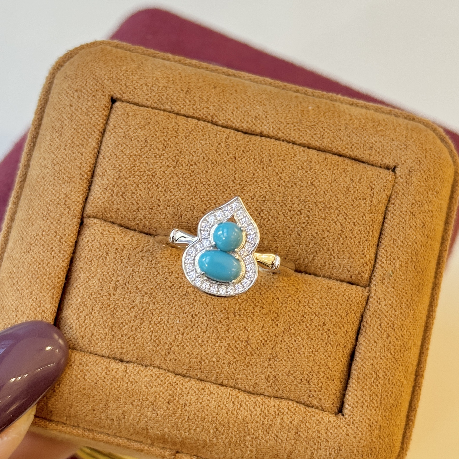 S925 Sterling Silver Turquoise Gourd Earring Necklace Ring Three-Piece Set with High-End Bezel Setting S925 Sterling Silver Turquoise Gourd Earring Necklace Ring Three-Piece Set with High-End Bezel Setting