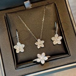S925 Sterling Silver Wildflower Five-Petal Flower Necklace and Earrings