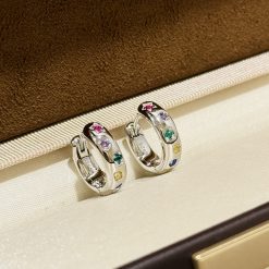 Rainbow Candy Diamond Earrings Sterling Silver S925 - High-class white gold, Unique silver design, Multi-colored diamonds