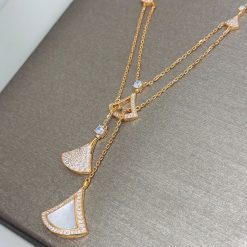 S925 sterling silver layered necklace with tassels, natural white mother of pearl, high-end design, celebrity inspired party style.