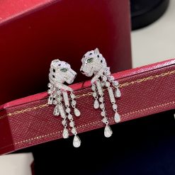 S925 silver leopard tassel earrings with solid diamonds - Classic style, worn by Tan Lan, exudes sophistication, noble charm and luxury.