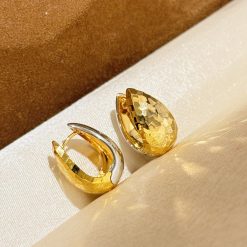 S925 Sterling Silver Teardrop Two-Tone Reversible Earrings: Smooth Finish with a Smooth, Ice-like Texture; Two-tone Electroplating for a Refined and Exquisite Look
