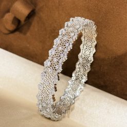 Sterling Silver S925 Lace Mesh Bracelet: Italian Design, French Elegant Luxury, High-Class Royal Style