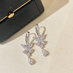 S925 Sterling Silver Butterfly Teardrop Rhinestone Stud Earrings - Super Sparkling with Simulated Diamonds, High-End, Stylish, Elegant, and Unique.