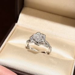 S925 Sterling Silver Rose Cross-Pack Diamond Ring