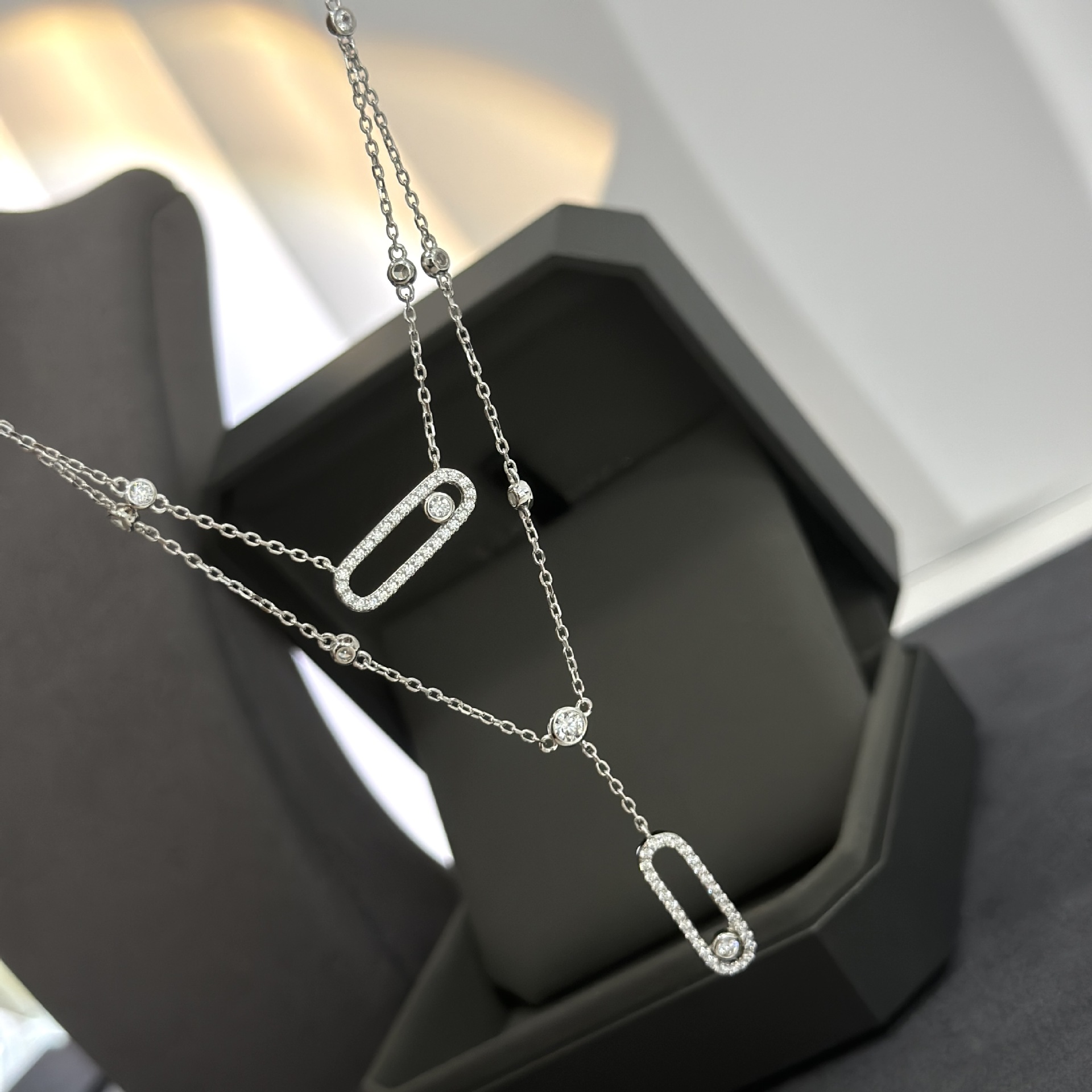 Mei Family Double Layer Necklace in Sterling Silver S925 with Slide Pendant: A versatile and chic choice for any occasion, this elegant clavicle necklace is a versatile piece. Mei Family Double Layer Necklace in Sterling Silver S925 with Slide Pendant: A versatile and chic choice for any occasion, this elegant clavicle necklace is a versatile piece.