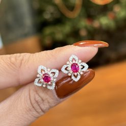 Boucher style Rubica diamond earrings in French Sterling silver S925, court style, classic four-leaf clover