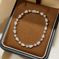 S925 Sterling Silver Bracelet with Round Diamonds, Teardrop Diamonds and Crystal Stones - Luxurious, unique design with brilliant sparkle