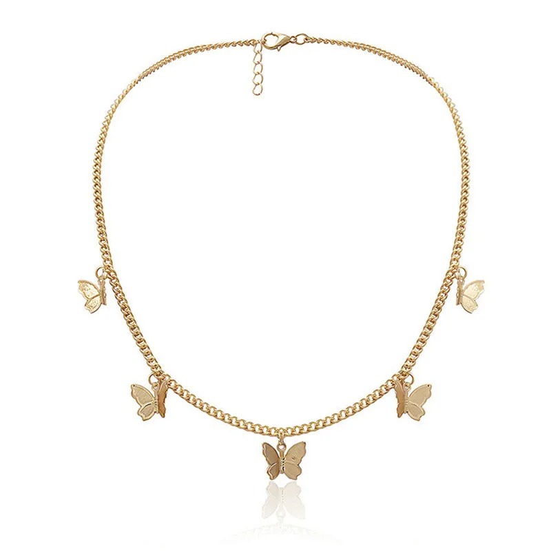 Crystal Butterfly Pendants Women Chokers Personality Gold Color Hollow Chain Choker 01
