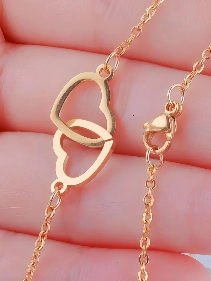 Steel Double Heart Pendant Necklace For Women New Girls Clavicle Chain Jewelry Gifts 01