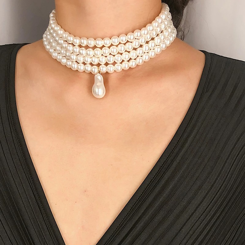 Classic Layered Strand Round Pearls Beads Collar Choker Necklace For Women 01