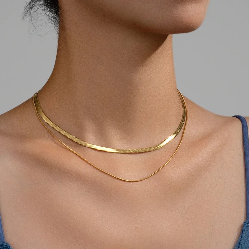 Hot Classic Unisex Flat Snake Chain Choker Necklace For Women Stainless Steel 01