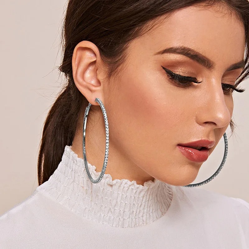 Big Hoop Earrings For Women Girls Circle Crystal Rhinestone Earrings 01