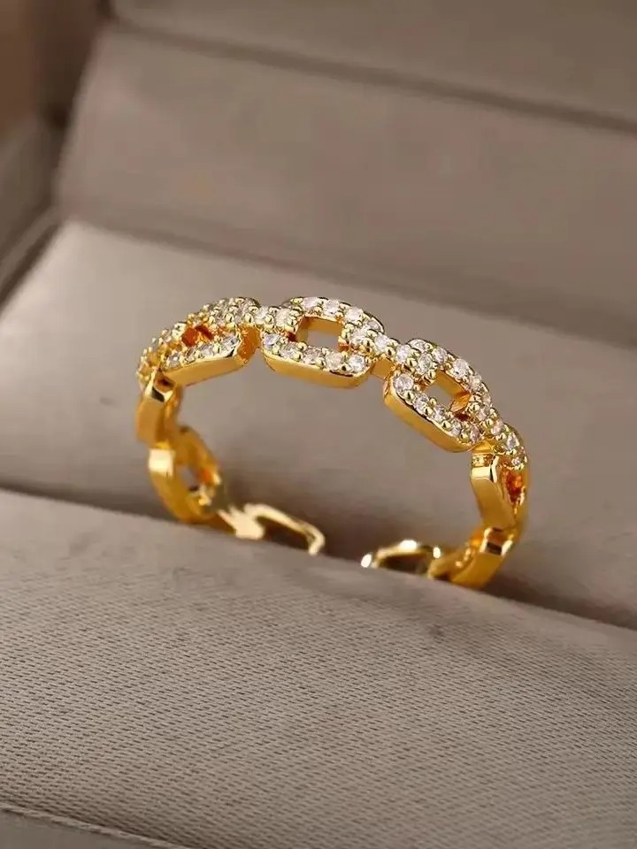 Luxury Zircon Geometric Rings For Women Stainless Steel Gold Color 01