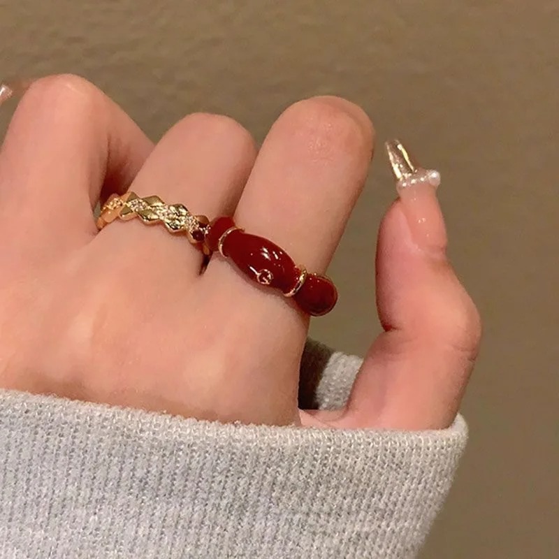 Vintage Red Drop Glazed Rings For Women 01