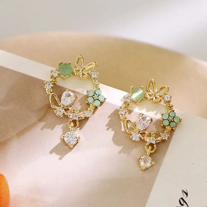 Exquisite Flower Butterfly Earrings For Women Bling 01